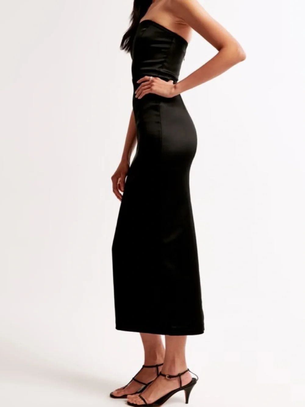 Abercrombie Black Satin Sculpt Strapless Maxi Dress XL